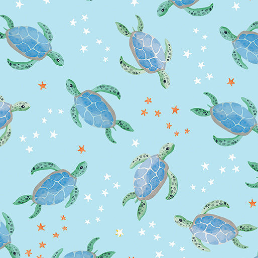 Sea Turtles Light Blue Cotton Fabric - 44"/45" Per Yard