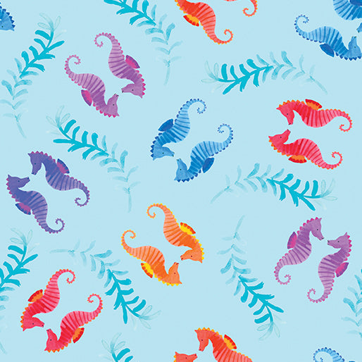 Seahorses Light Blue Cotton Fabric - 44"/45" Per Yard