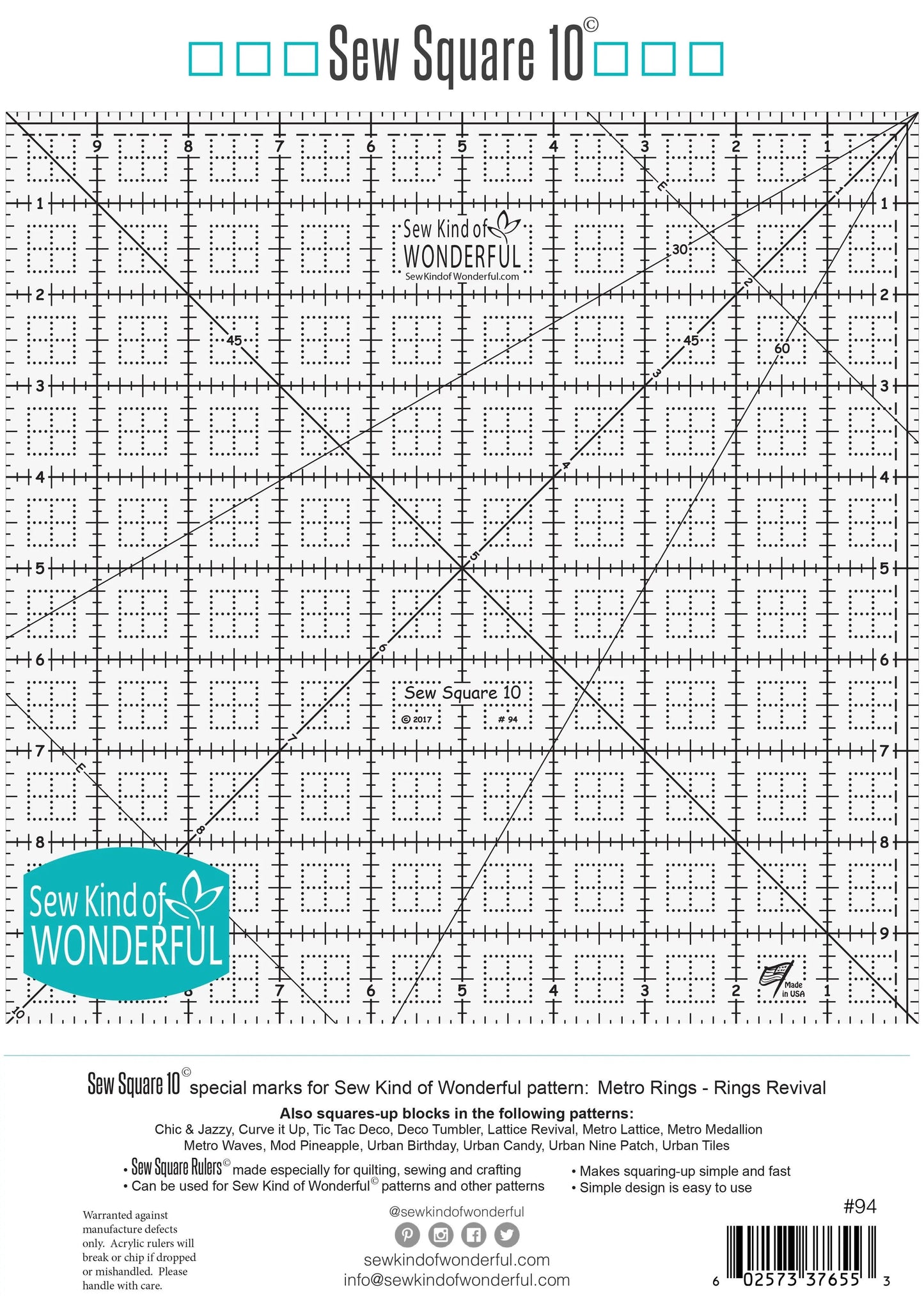Sew Square 10 Ruler for Precision Quilting