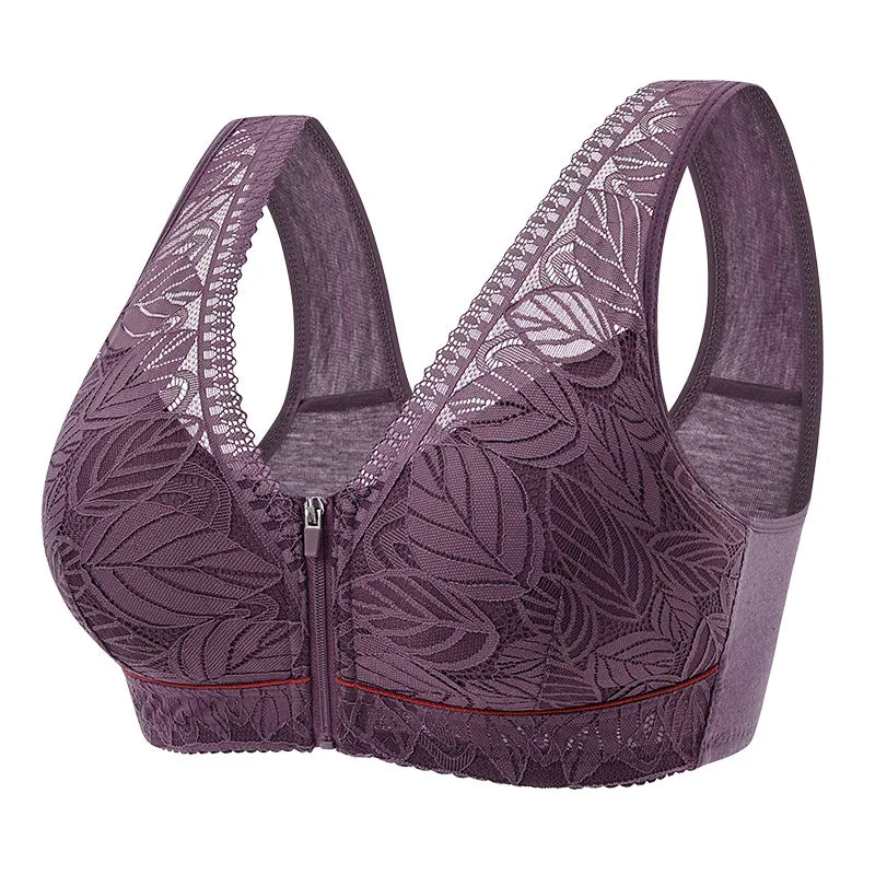Soutien-gorge de sport en dentelle respirante avec fermeture éclair à l'avant S-6XL