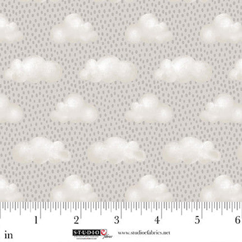 Sleepy Teddy Gray/Multi Raindrops Cotton Fabric - 44"/45" Per Yard