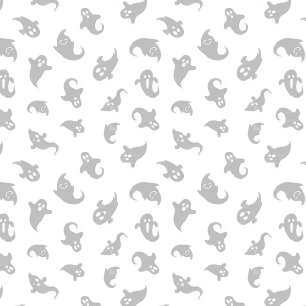 Spooky Spectacle - Ghost Toss White on White Cotton Fabric