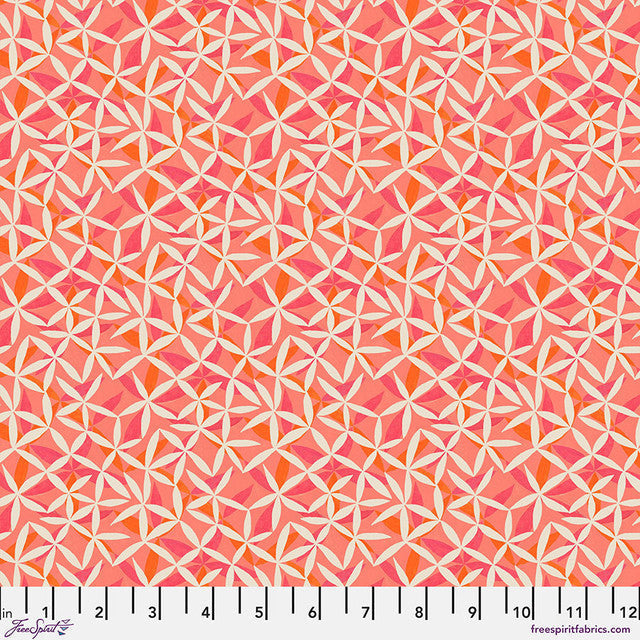 Star Flower Dance Coral Cotton Fabric - 44"/45" Per Yard