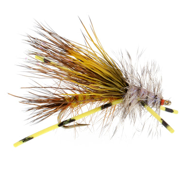 Kaufmann's Yellow Crystal Stimulator Rubber Legs Dry Fly - 6 Flies Hook Size 8