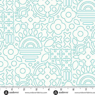 Sun Print Whisper Teal Stencil Fabric - 44"/45" Per Yard