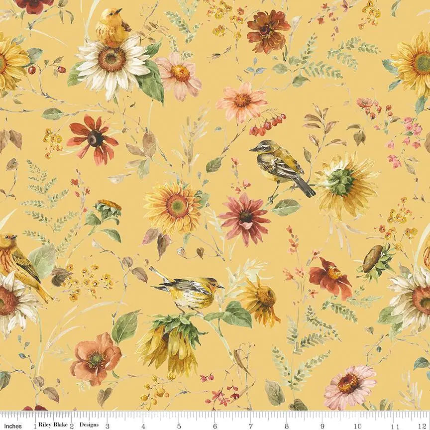 Sunflower Whispers Prairie Yellow Cotton Wideback Fabric