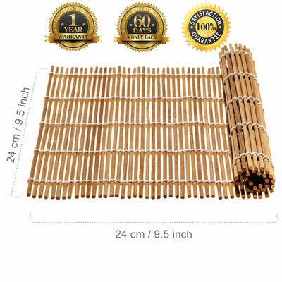Bamboo Sushi Making Kit – 2 Rolling Mats, Rice Paddle, Spreader & 5 Pairs Chopsticks - Korvel