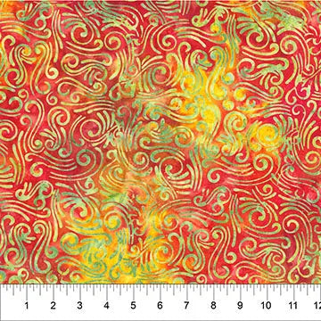 Tissu large en coton Swirls II rouge et jaune par yard