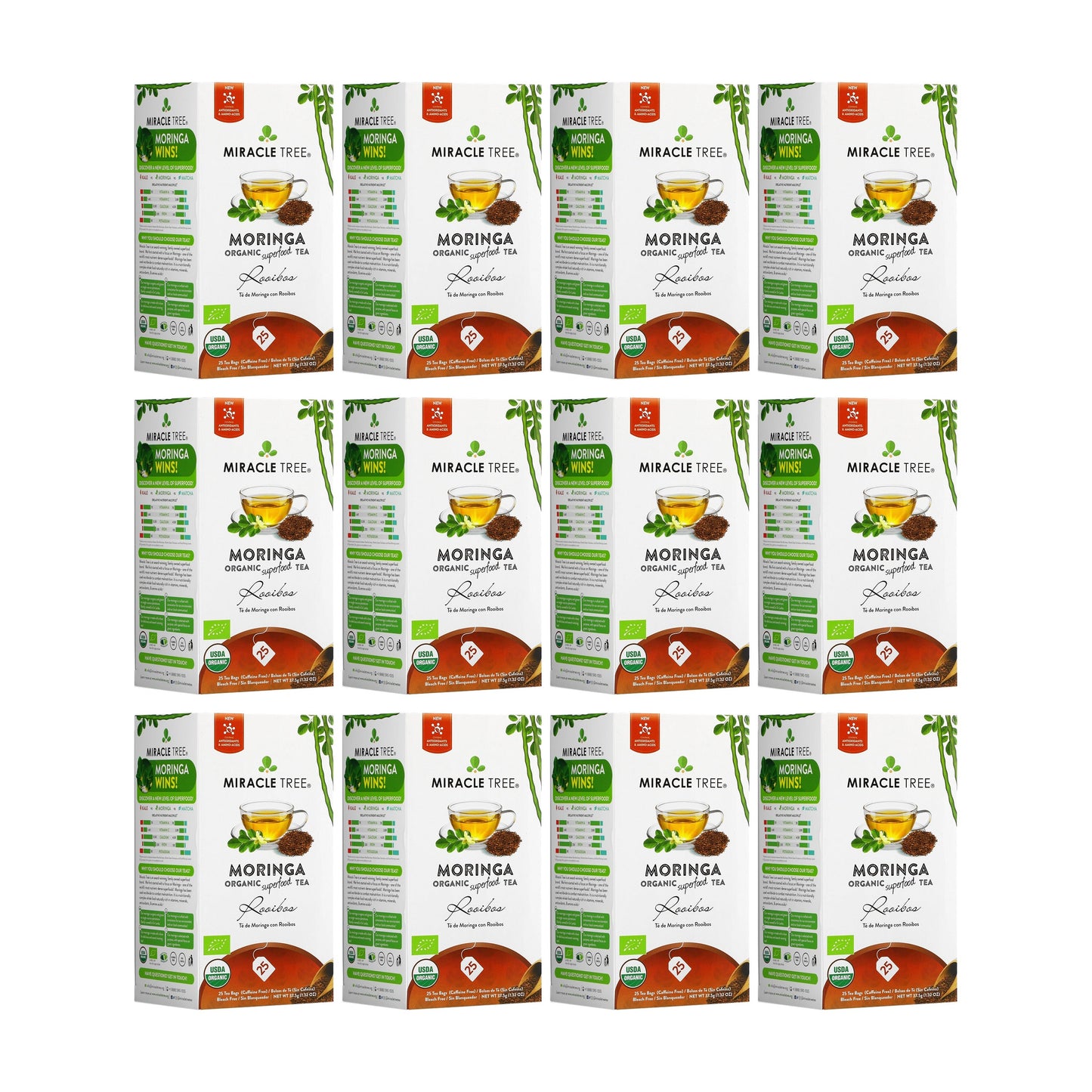 Organic Moringa Tea with Rooibos - 25 Wrapped Tea Bags