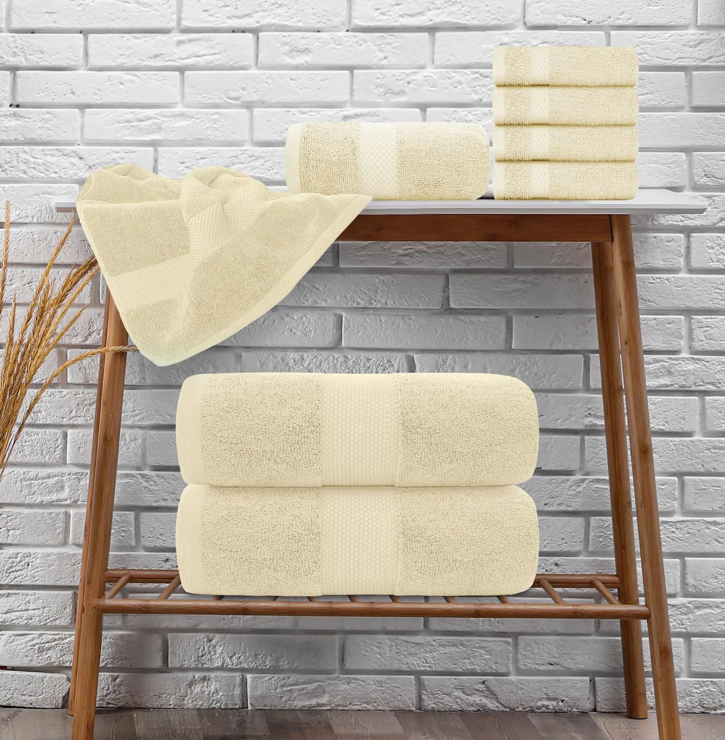 Juego de Toallas de Baño Beige de Lujo - 8 Piezas de Algodón Peinado