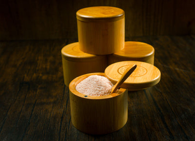 Bamboo Salt Container filled with Pink Himalayan Salt - Korvel-Food Inc.