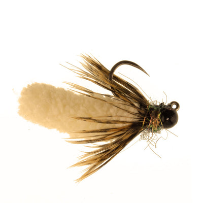 Tungsten Bead Tan Mop Fly Tactical Jig Czech Euro Nymph Barbless Fly 6 Flies - Size 14