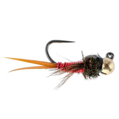 Copper John Tungsten Bead Tactical Jig Flies - Red Czech Nymphs (Size 12, Set of 6) - Korvel