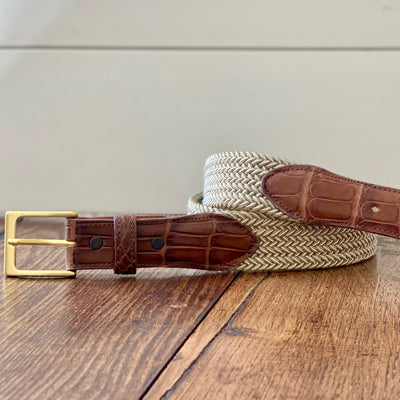 The Stretch Belt in Tan & White