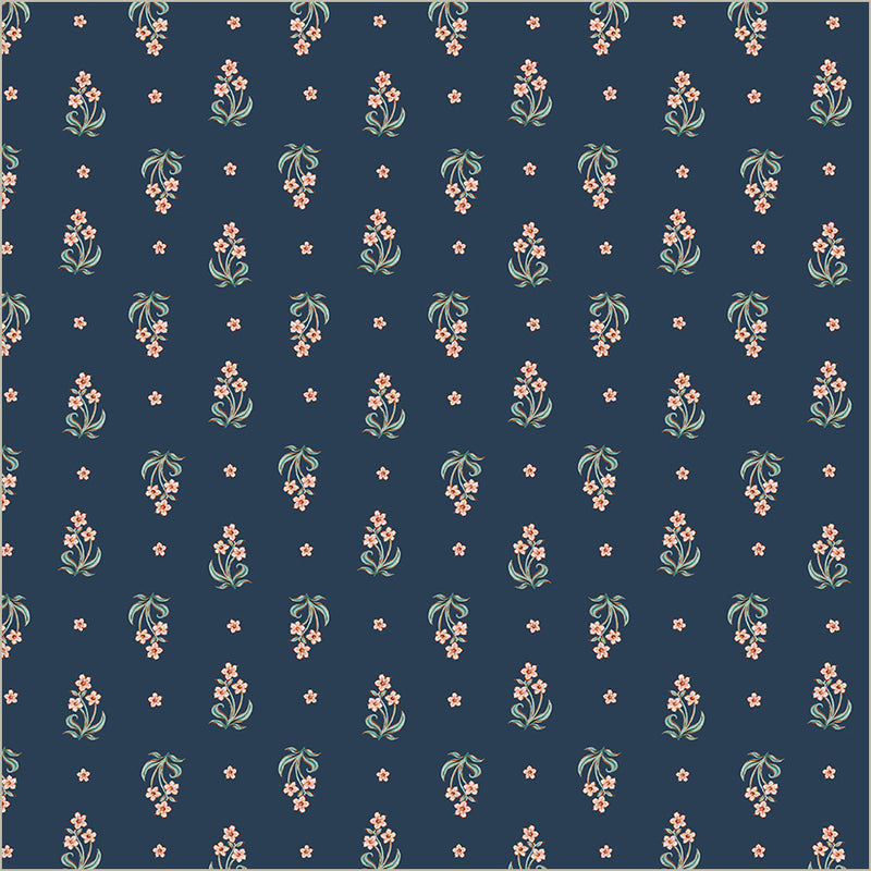 Tapestry Posy Prussian Cotton Fabric - 43”/44” Per Yard