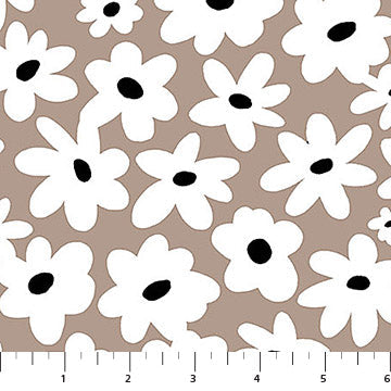 Tela de Algodón Soho con Margaritas Taupe - 44"/45" por Yarda