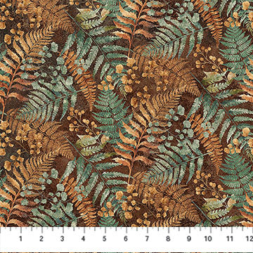Tela de algodón Stonehenge Rooted con helecho en teal - 44"/45" por yarda