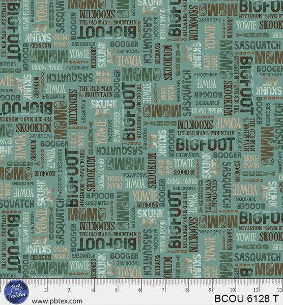 Tissu en coton Bigfoot Country mots teal - 44”/45” par yard