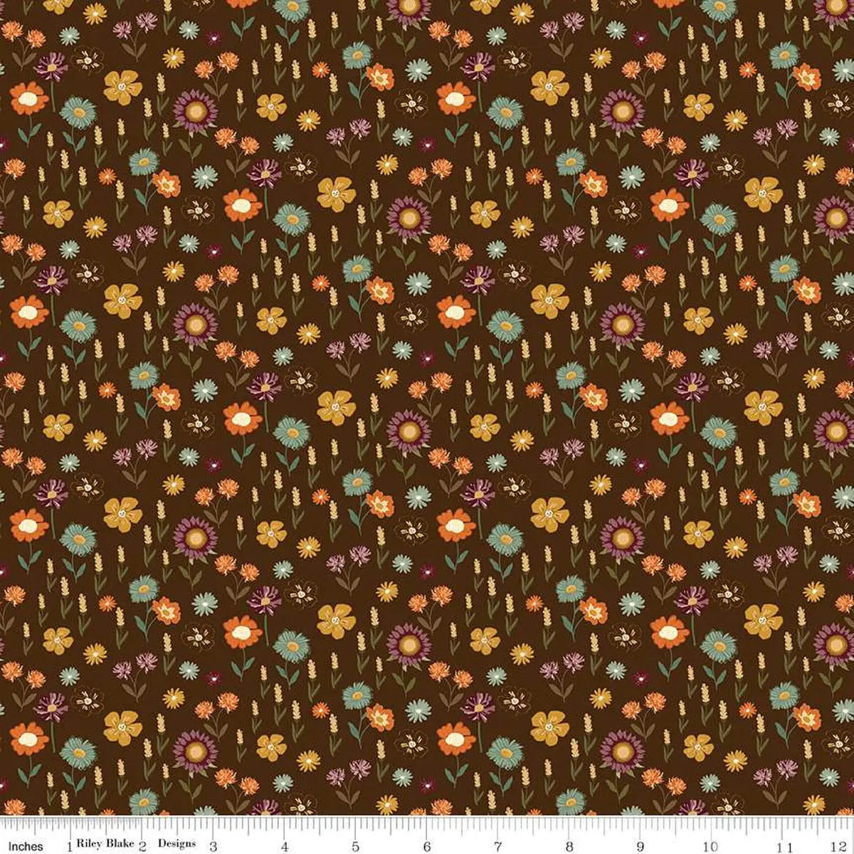 The Awe of Autumn Floral Brown Fabric - 43"/44" Per Yard