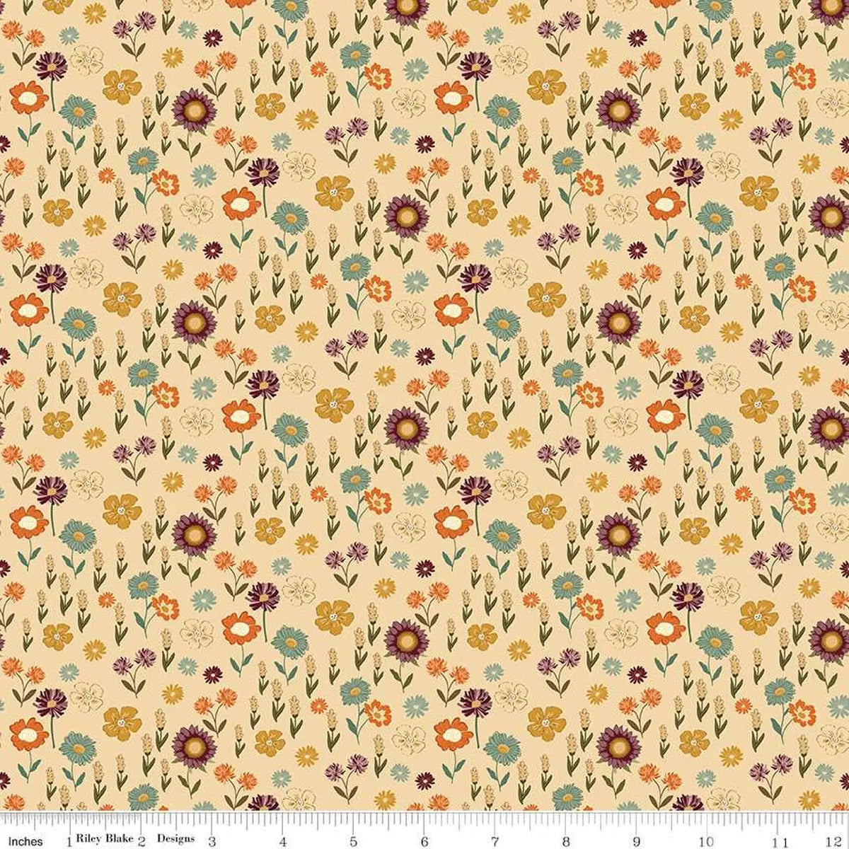 Le tissu en coton floral latte de l'émerveillement de l'automne - 43"/44" par yard