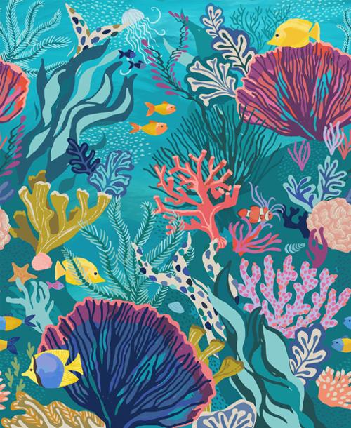 The Reef Panel 36" x 44" Scenic Fish Fabric