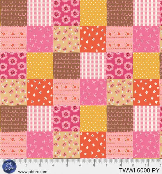 Things With Wings Pink Yellow Squares Fabric - 44"/45" Per Yard