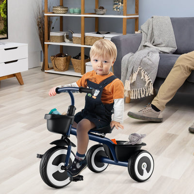 Toddler Tricycle with Adjustable Seat and Storage Baskets - Navy