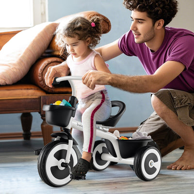 Adjustable Toddler Tricycle with Storage Baskets - White