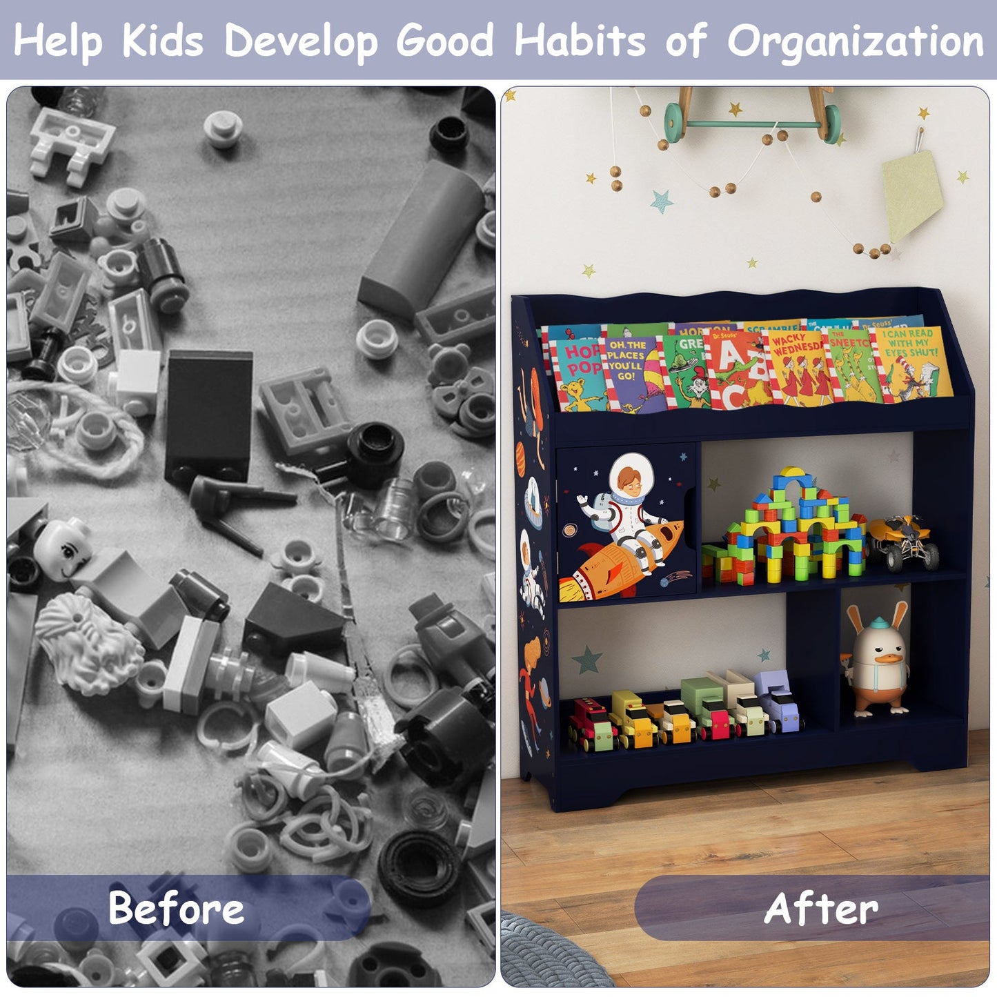 Kids Toy Storage Organizer with Bookshelf - Navy