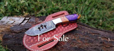 Rustic Cowboy Knife – 8" Olivewood & Resin Handle with Leather Sheath - Korvel