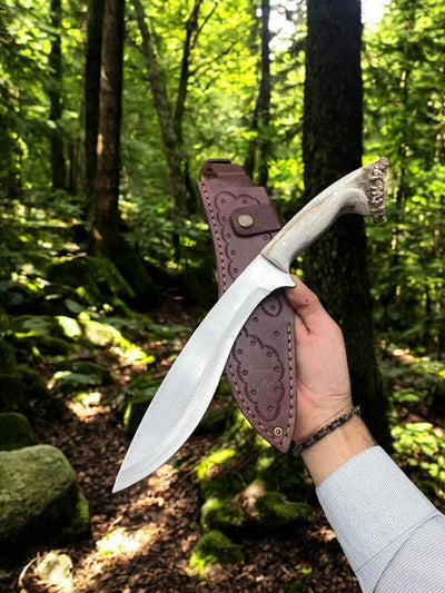Authentic Gurkha Kukri with D2 Steel Blade and Antler Handle - 14" - Korvel