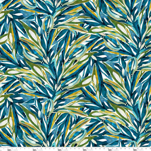 Tela de Algodón con Diseño de Hojas Turquesa - 44"/45" por Yarda