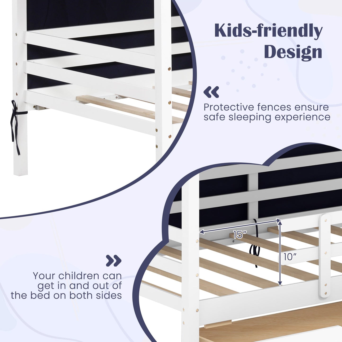 Cama Casa Gemela con Tienda y Cajones de Almacenamiento para Niños - Blanca
