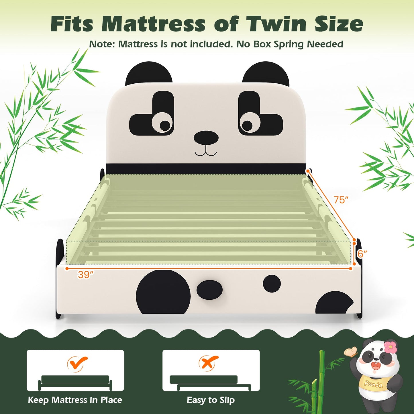 Lit pour enfants en taille twin avec tête de panda
