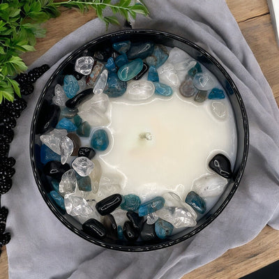 Libra Zodiac Crystal Candle - Obsidian, Blue Apatite & Quartz | 9oz