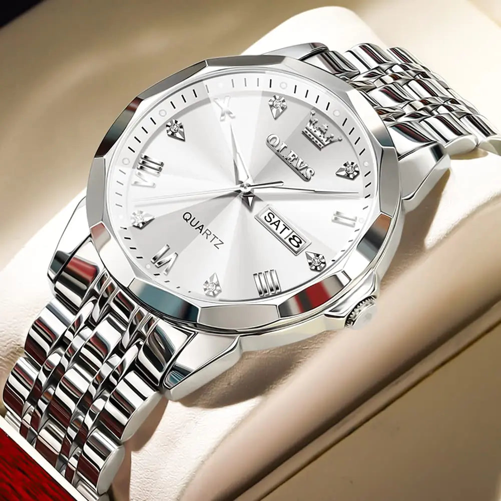 Montre analogique de luxe OLEVS pour homme en deux tons avec diamants