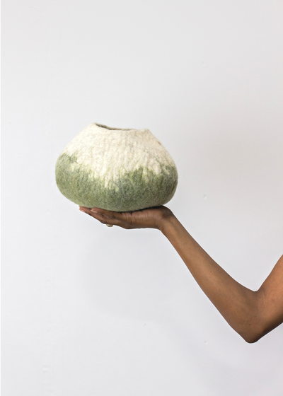 Olive Green Ombre Wool Decorative Ukhamba Bowl