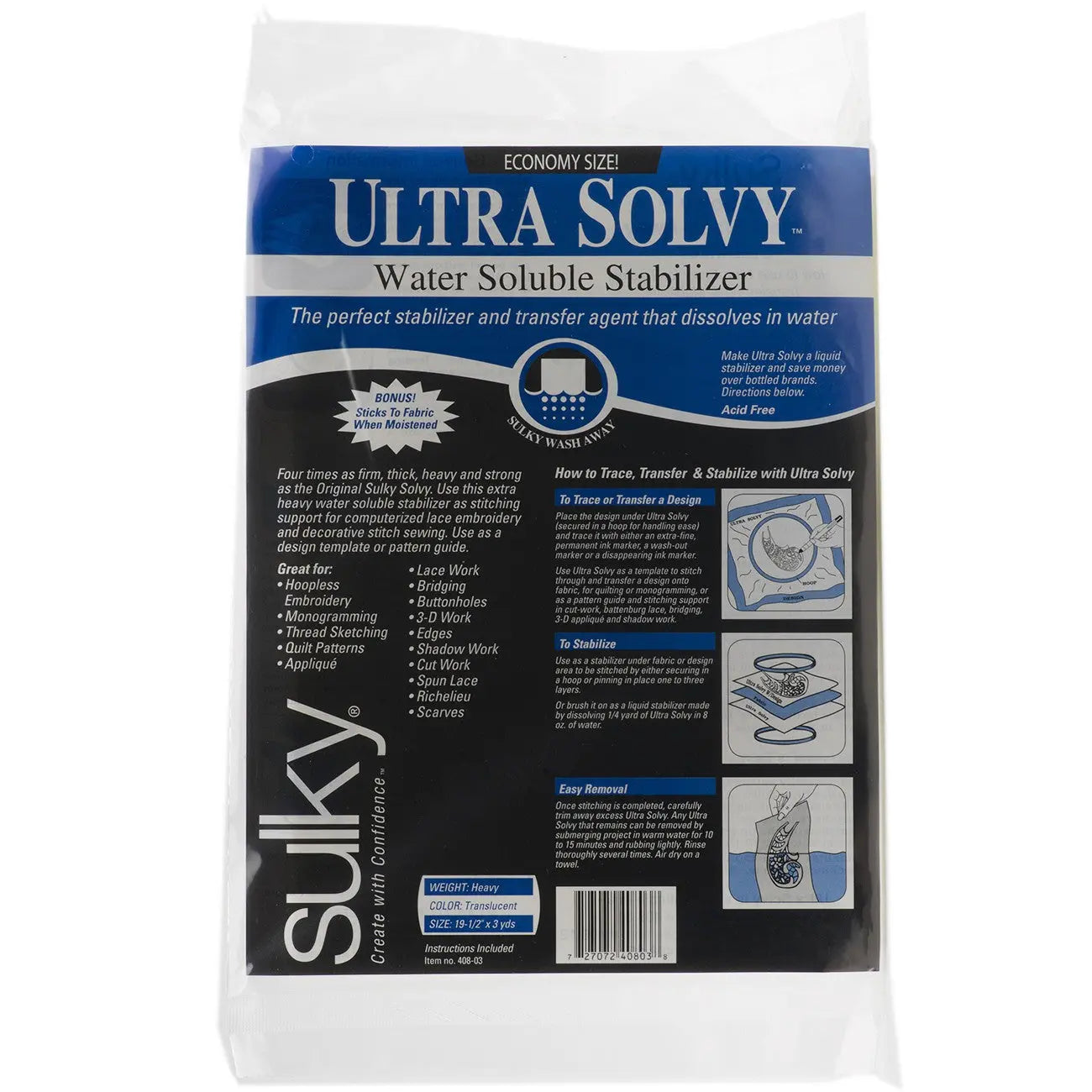 Ultra Solvy Stabilisateur Soluble dans l'Eau Extrêmement Ferme - 19,5 po x 3 verges