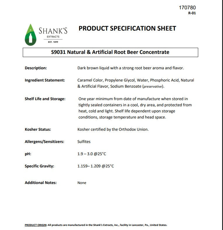 Extracto de cerveza de raíz de Shank - 4 oz Sabor Premium