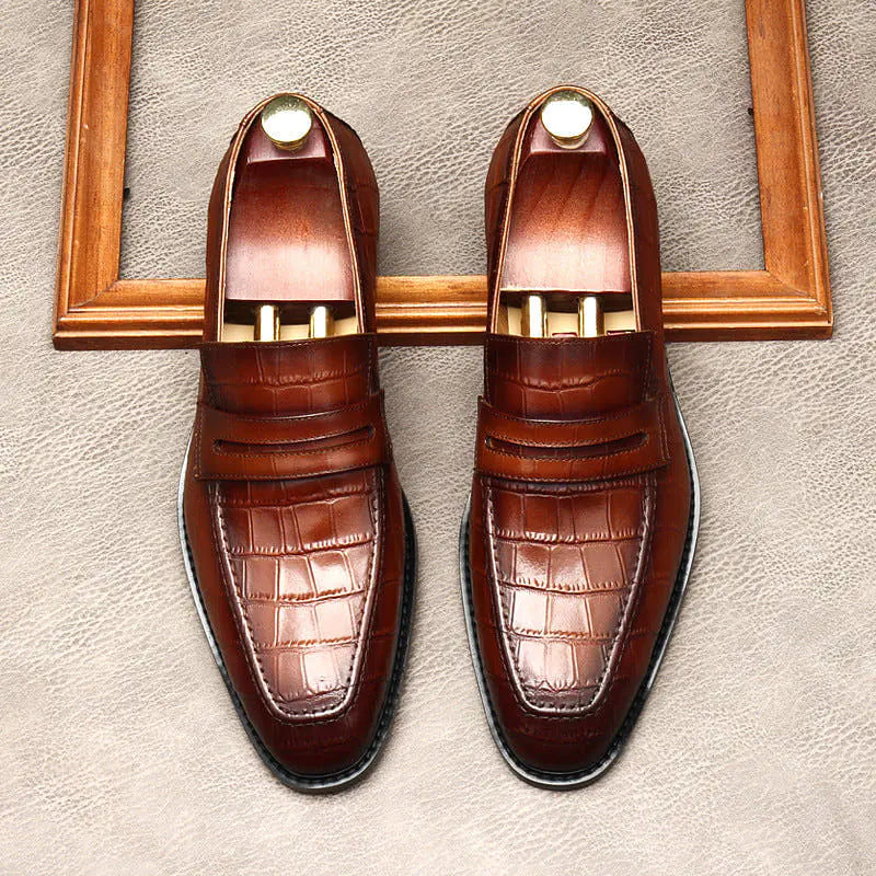 Mocasines de Cuero con Estampado de Cocodrilo Elegantes para Hombres