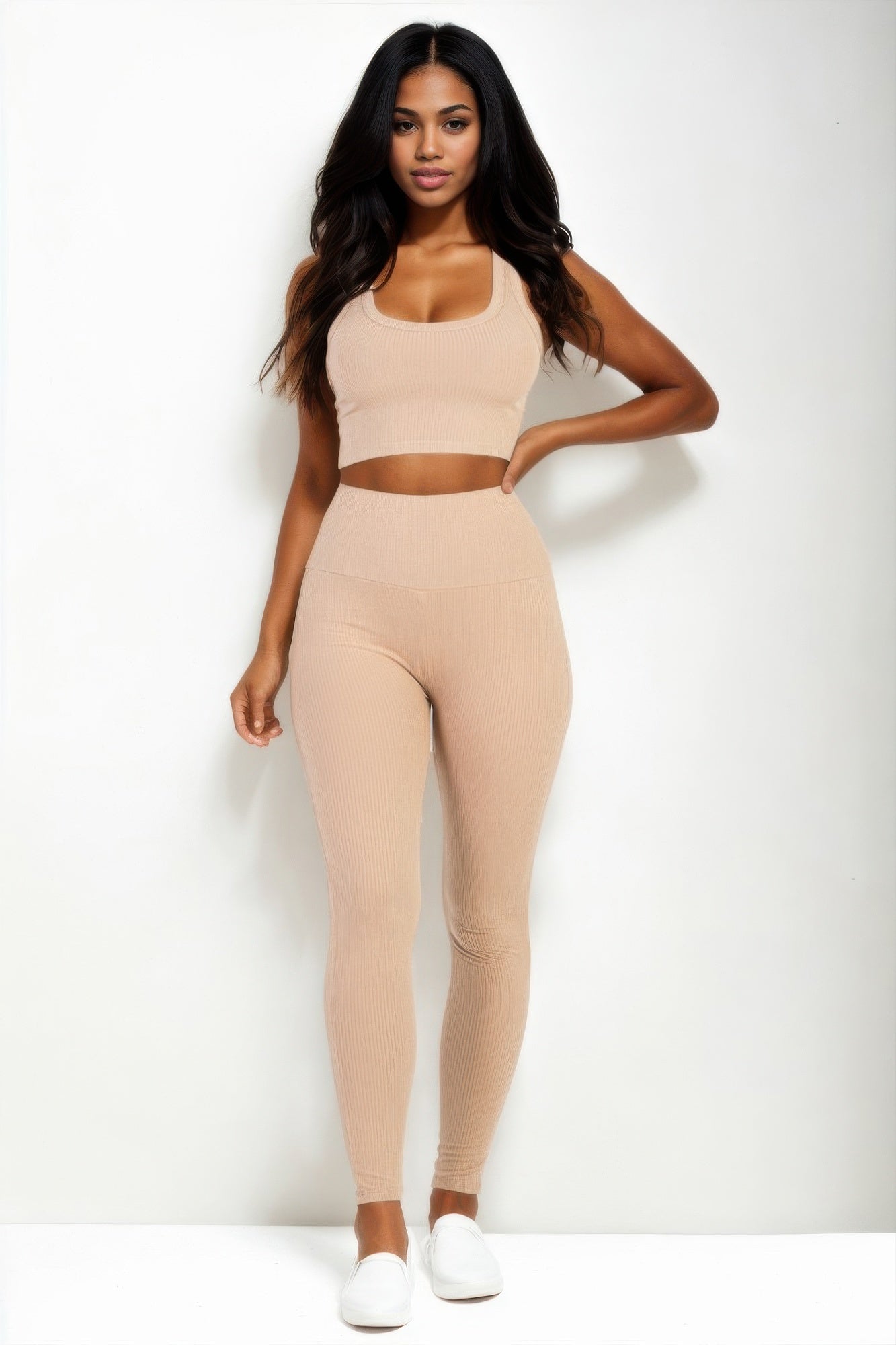 Ensemble Top Court à Côtes et Leggings