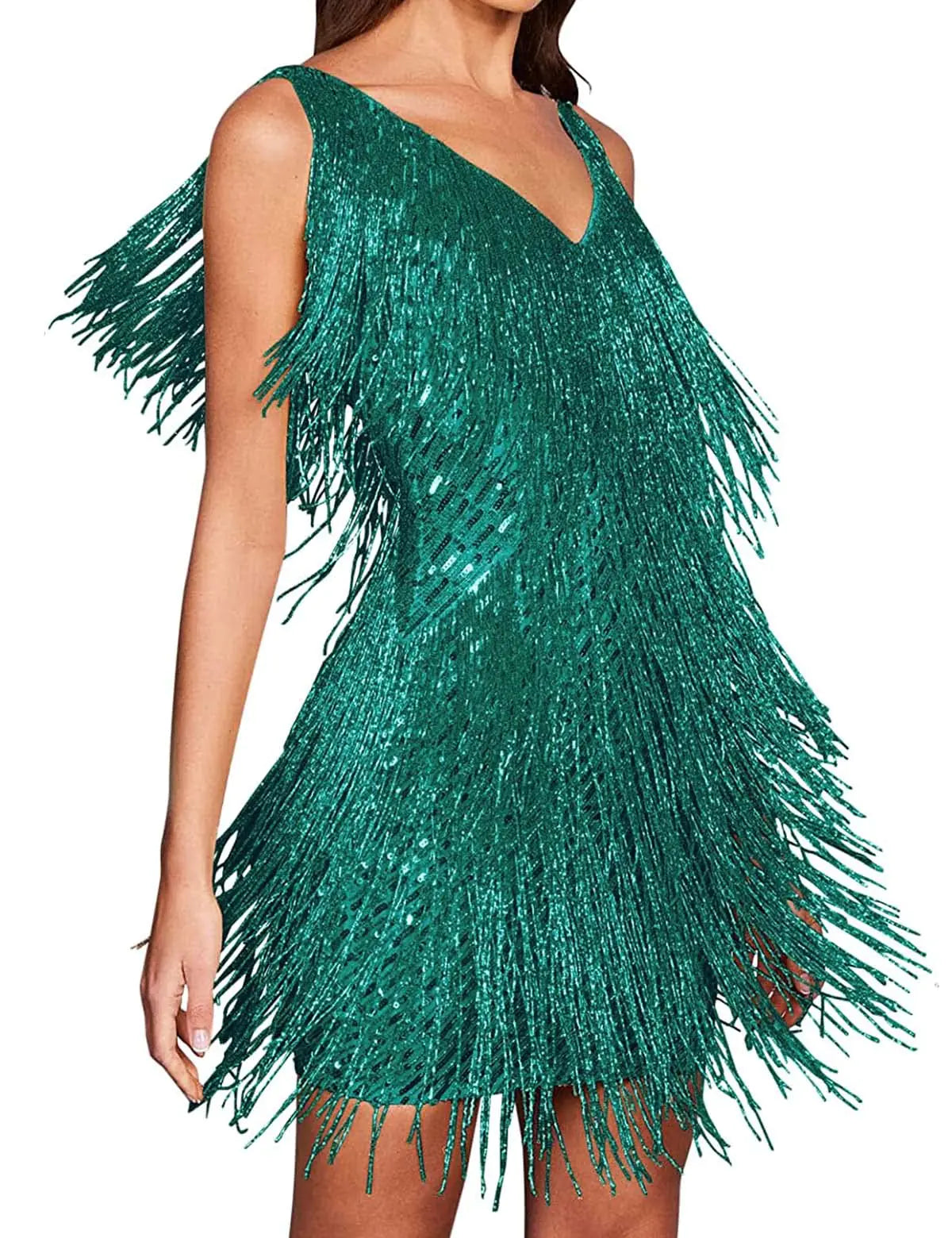 Vestido de lentejuelas con escote en V Houstil para mujeres - Inspirado en los años 20