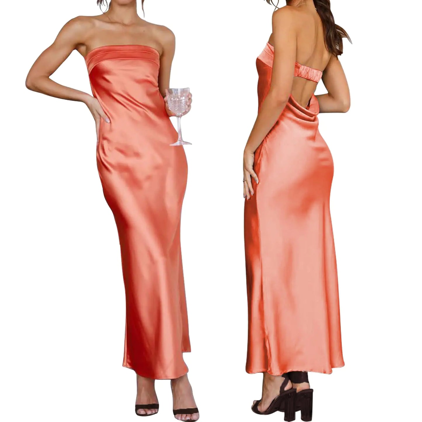 Elegante vestido maxi de satén sin mangas para ocasiones especiales