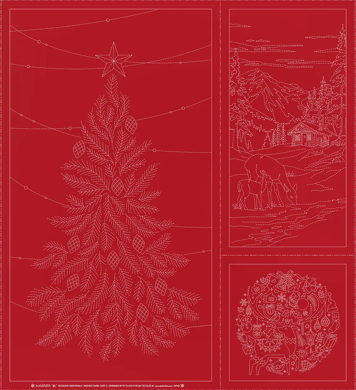 Wagara Sashiko Panel Season's Greeting Part 2 - Red