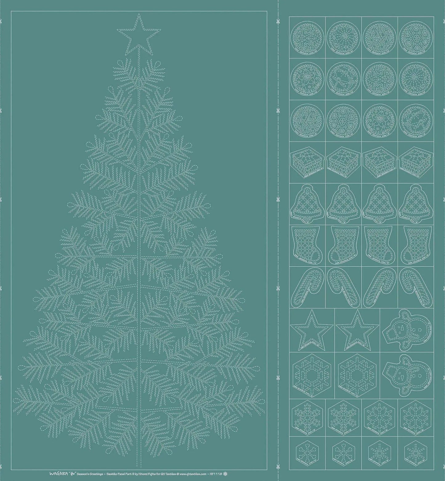 Wagara Sashiko Panel Season's Greeting in Teal Blue