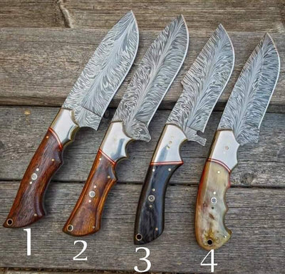 Premium Feather Damascus Steel Hunting Knife - 10.5 Inches - KBS Knives - Korvel