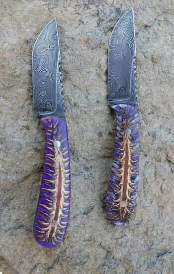 Premium Skinning Knife - Raindrop Damascus Steel & Unique Pine-cone Resin Handle - 8 Inches - KBS Knives Store - Korvel