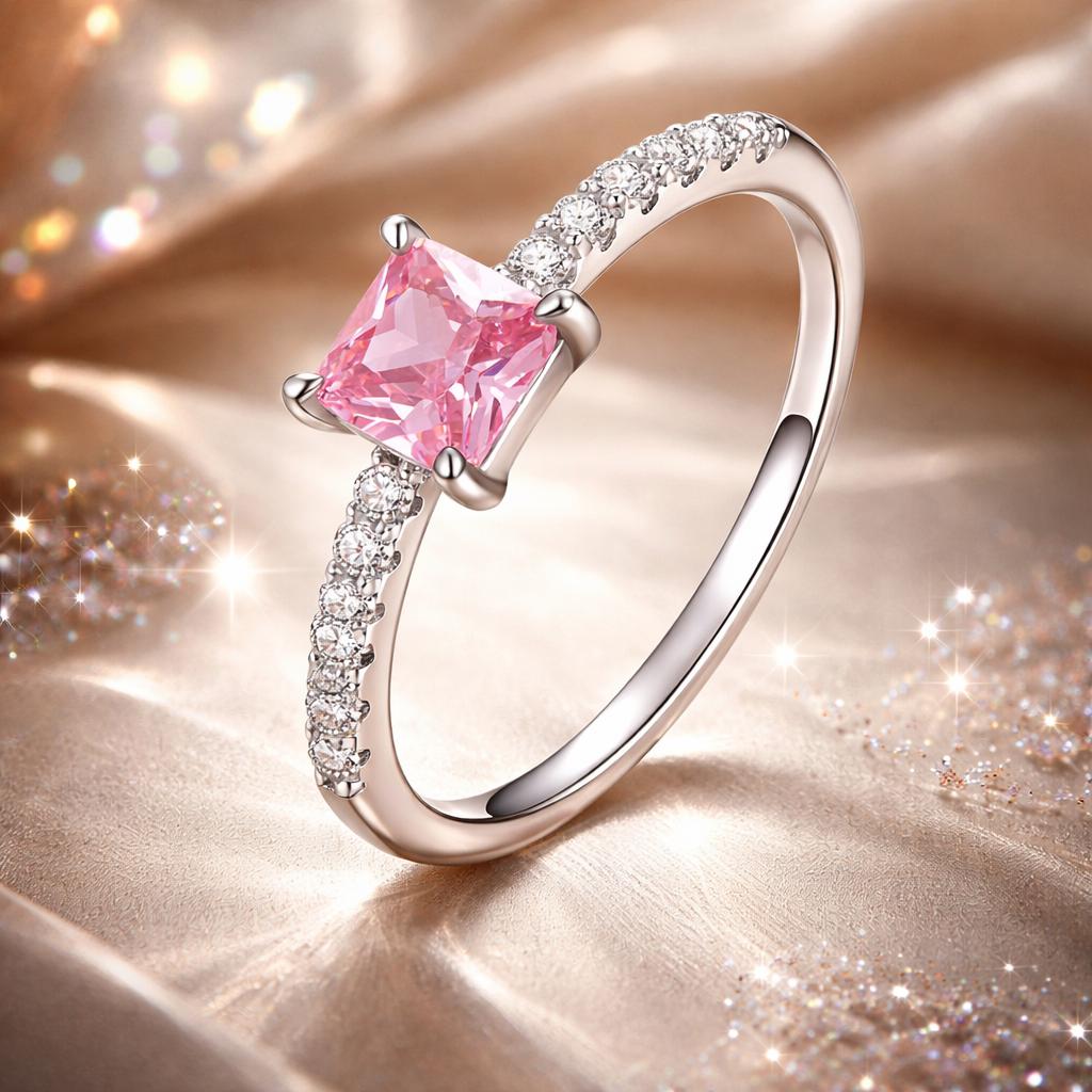 Anillo de Compromiso Elegante de Plata Esterlina 925 con CZ y Baño de Platino