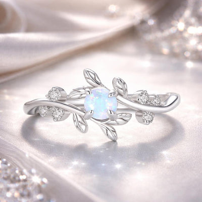 Bague de fiançailles en argent sterling 925 avec opale et CZ pour femmes