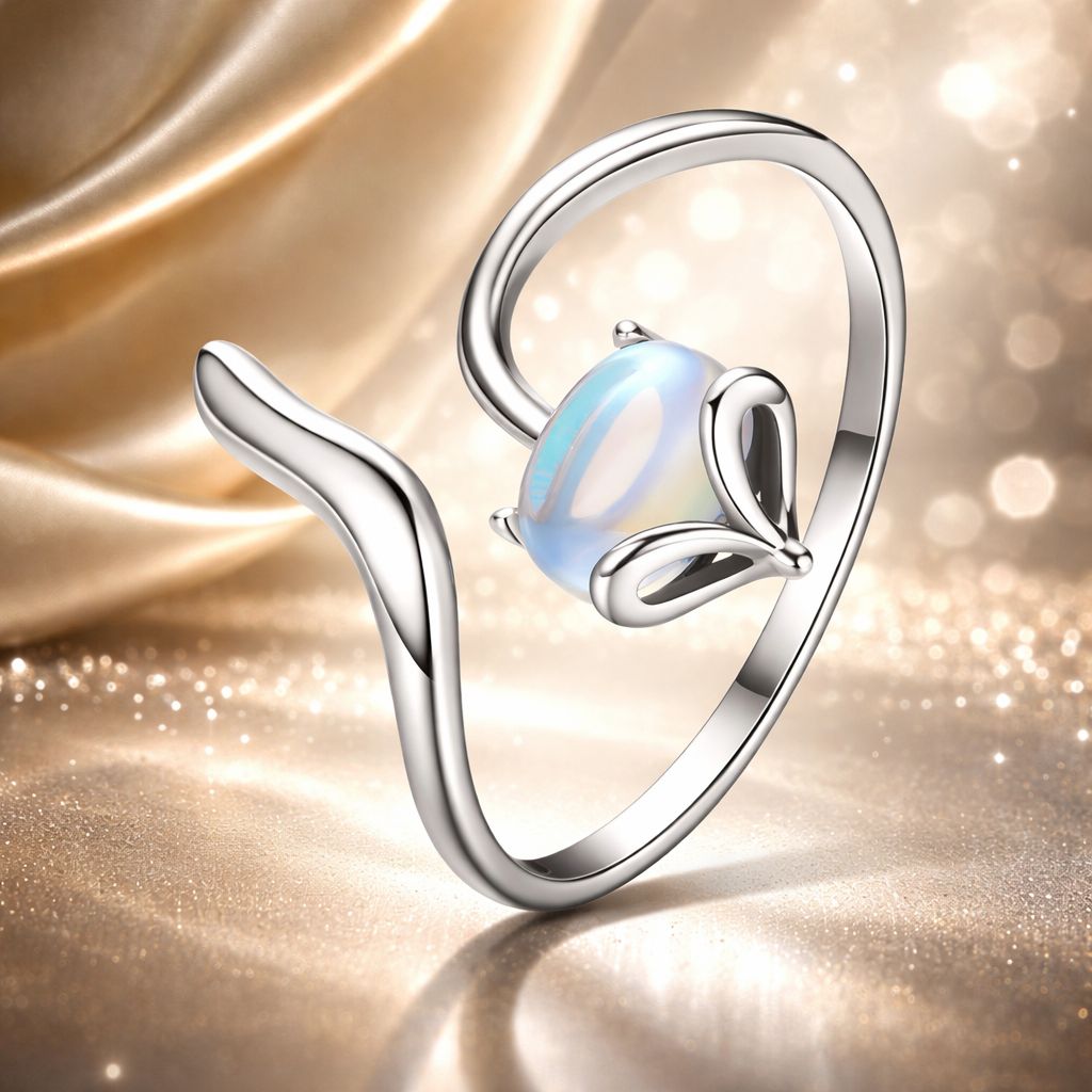 Bague en argent sterling 925 avec une véritable pierre de lune de 0,8 carat